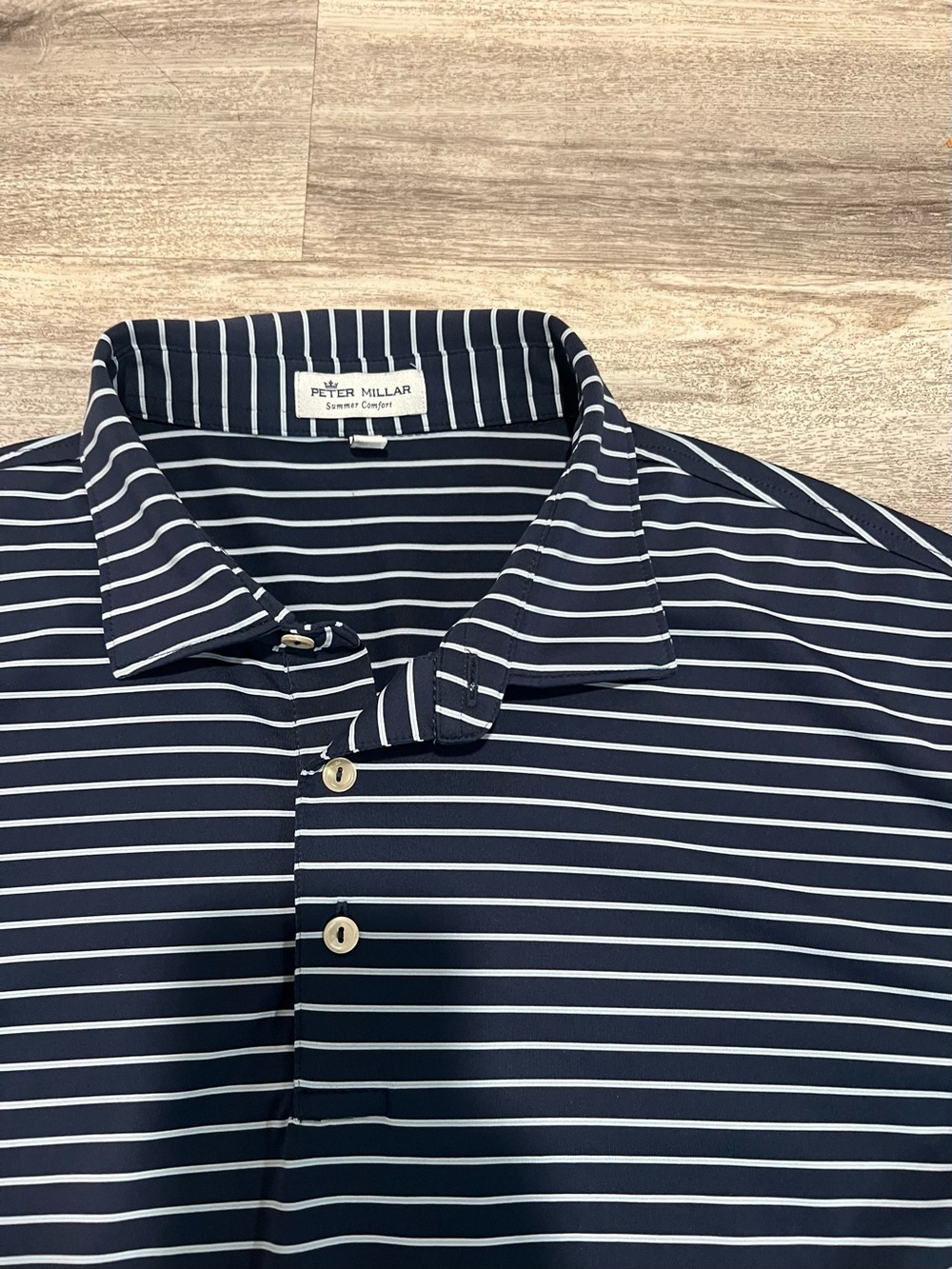 Peter Millar Navy and White Horizontal Stripe Polo